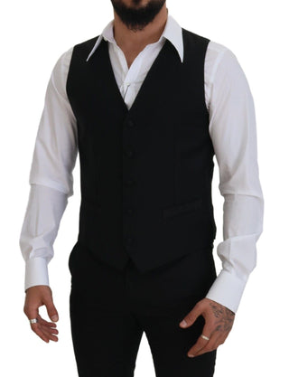 Elegant Black Single-breasted Dress Vest