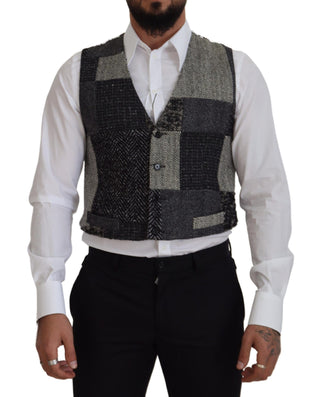 Multicolor Patchwork Wool Cropped Waistcoat Vest