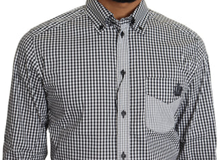 Elegant Black & White Checkered Gold Casual Shirt