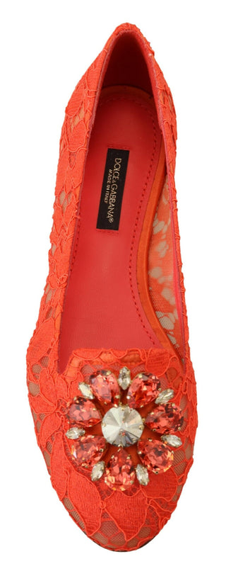 Elegant Lace Vally Flats In Coral Red