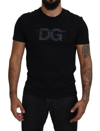 Elegant Black Logo Print Cotton T-shirt