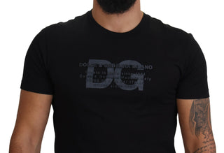 Elegant Black Logo Print Cotton T-shirt