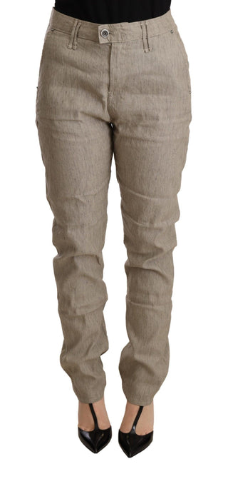 Chic Beige Mid Waist Baggy Pants For Sophisticated Style