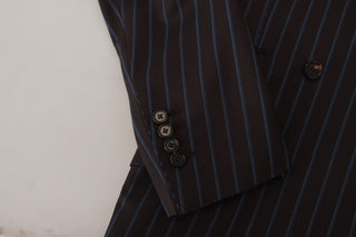 Elegant Black Striped Virgin Wool Suit