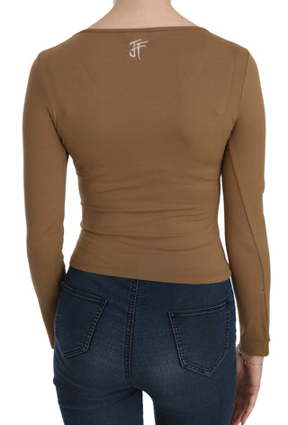 Elegant Brown Fitted Blouse For Sophisticated Evenings