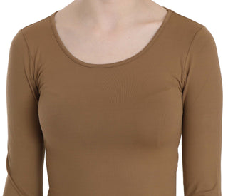 Elegant Brown Fitted Blouse For Sophisticated Evenings