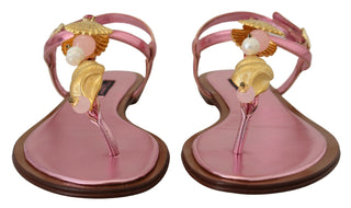 Chic Pink Leather Sandals With Exquisite Embellishment