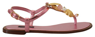 Chic Pink Leather Sandals With Exquisite Embellishment