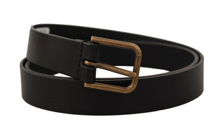 Elegant Black Leather Belt With Metal Buckle