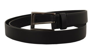 Elegant Black Leather Belt With Metal Buckle