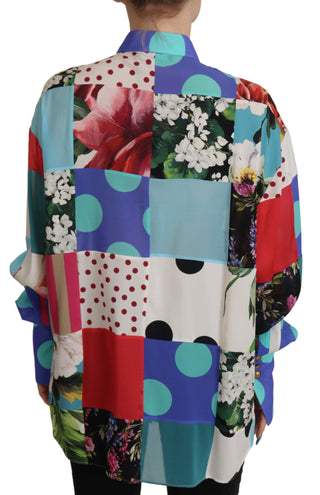 Multicolor Floral Silk Top Shirt Blouse