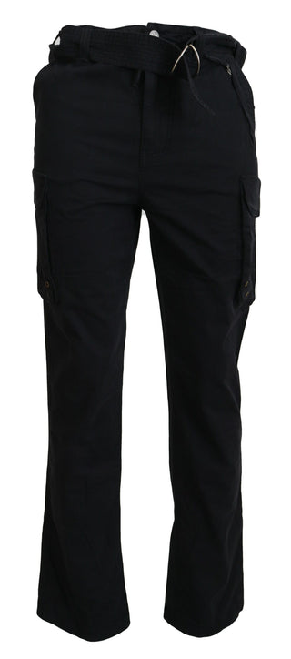 Elegant Black Cargo Pants With Belt