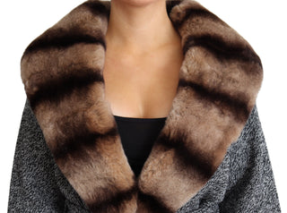 Elegant Cashmere Cardigan With Rabbit Fur Collar