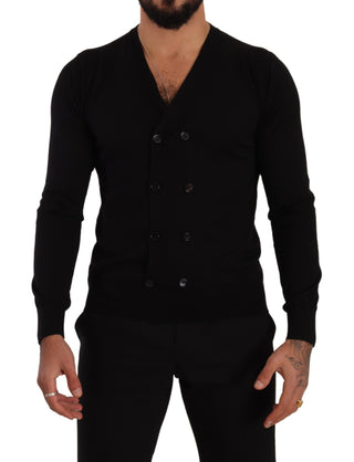 Elegant V-neck Black Cashmere Cardigan