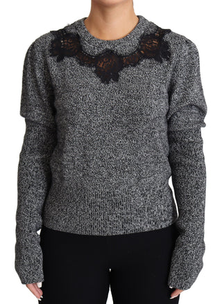 Elegant Grey Cashmere Lace-trim Sweater