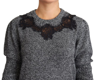 Elegant Grey Cashmere Lace-trim Sweater