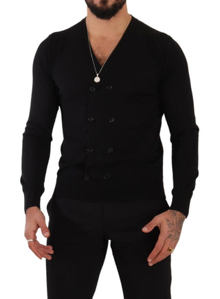 Elegant V-neck Black Cashmere Cardigan