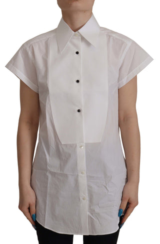 Elegant White Cotton Collared Shirt