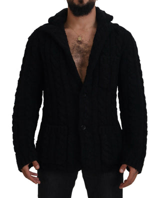 Elegant Black Wool-cashmere Cardigan Sweater