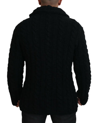 Elegant Black Wool-cashmere Cardigan Sweater