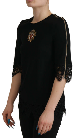 Elegant Beaded Logo Zip Sleeve Blouse