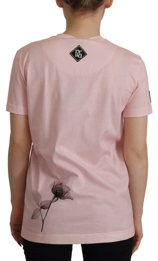 Floral Henley Cotton Tee In Pink