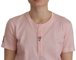 Floral Henley Cotton Tee In Pink