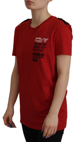 Elegant Red Crewneck Cotton Tee