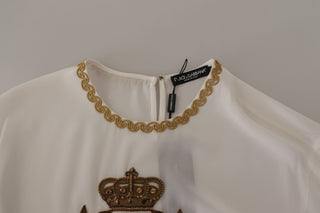 Elegant Silk Blouse With Gold Crown Embroidery