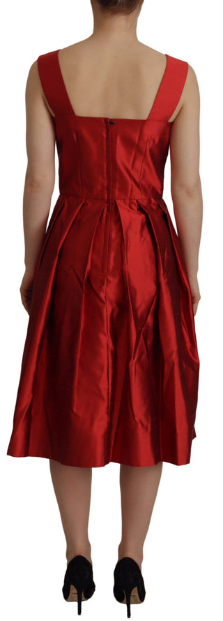 Radiant Red Silk A-line Midi Dress