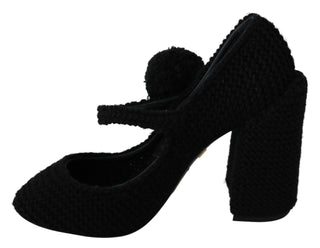 Chic Black Wool-Knitted Mary Janes Pumps