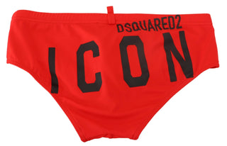 Red Icon Print Swim Briefs