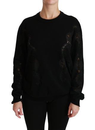 Elegant Cashmere Crewneck Sweater With Lace Detail