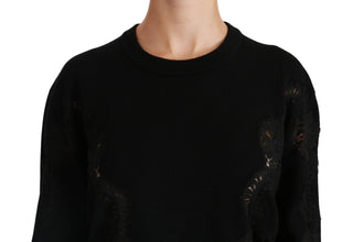 Elegant Cashmere Crewneck Sweater With Lace Detail