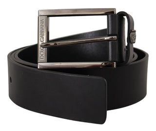 Black Calf Leather Engraved Crown Logo Buckle Belt