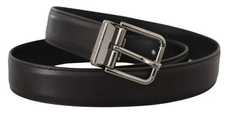 Elegant Black Leather Belt With Metal Buckle