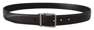 Elegant Black Leather Belt With Metal Buckle