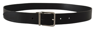 Elegant Black Leather Belt With Metal Buckle