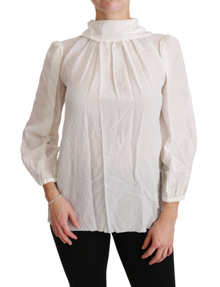 Elegant White Silk Turtle Neck Blouse