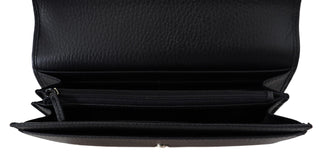 Elegant Black Leather Wallet With Gg Snap Closure