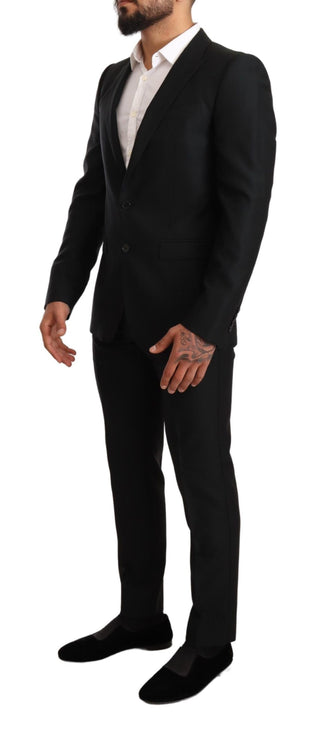 Sleek Black Virgin Wool Martini Suit