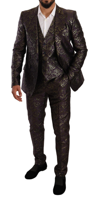 Exquisite Purple Brocade Three Piece Suit