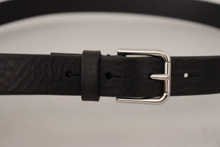 Elegant Black Leather Belt With Metal Buckle