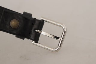 Elegant Black Leather Belt With Metal Buckle