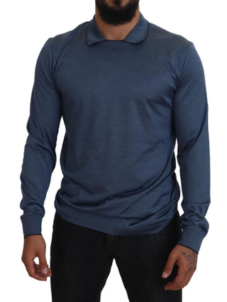 Elegant Silk Blue Pullover Sweater