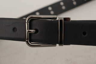 Elegant Black Leather Belt With Metal Buckle