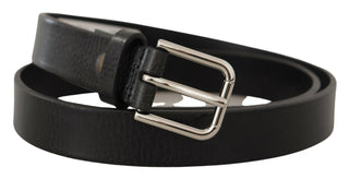 Elegant Black Leather Belt With Metal Buckle