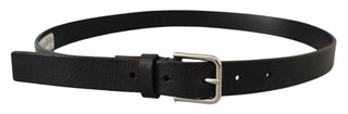 Elegant Black Leather Belt With Metal Buckle