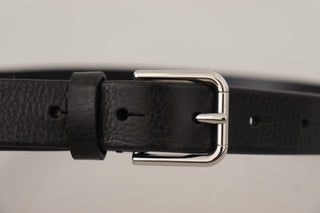 Elegant Black Leather Belt With Metal Buckle