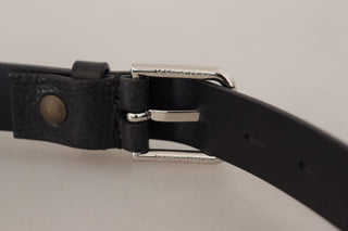 Elegant Black Leather Belt With Metal Buckle